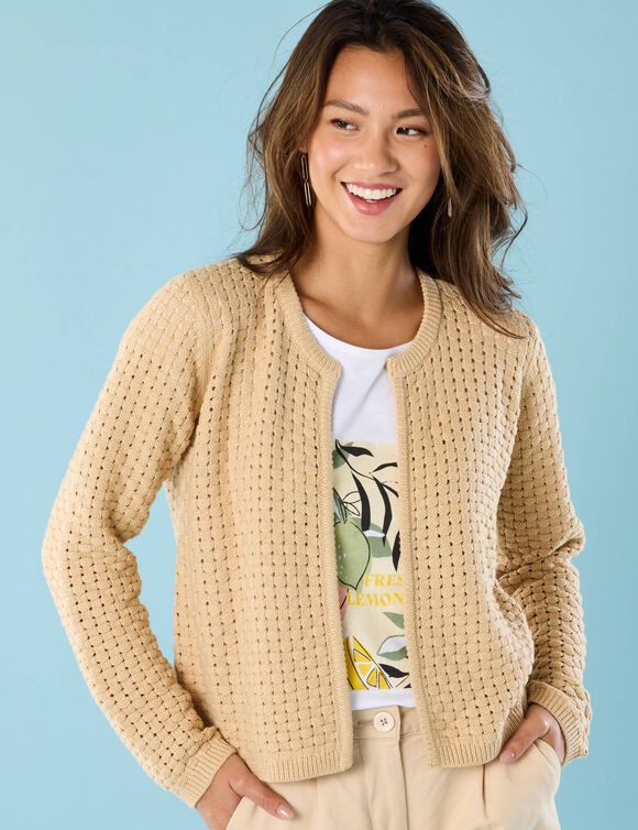 Gilet paletot maille fantaisie,  Spécial Petites (sable) Gilet paletot maille fantaisie,  Spécial Petites (sable)